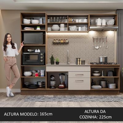 Armário De Cozinha Completa 270cm Madesa 03 Rustic/crema
