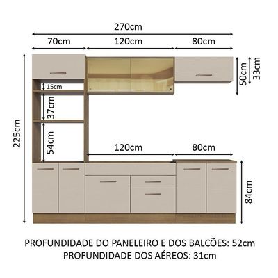 Armário De Cozinha Completa 270cm Madesa 03 Rustic/crema