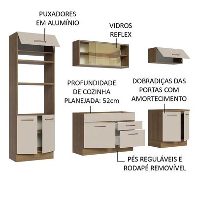 Armário De Cozinha Completa 270cm Madesa 03 Rustic/crema