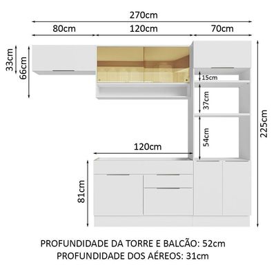 Armário De Cozinha Completa 270cm Branco Stella Madesa 09 Branco