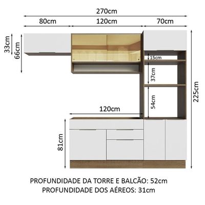 Armário De Cozinha Completa 270cm Rustic/branco Stella Madesa 09 Rustic/branco