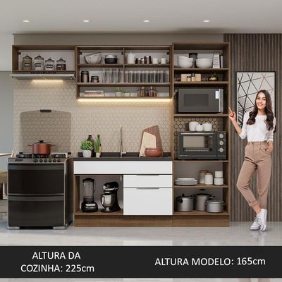 Armário De Cozinha Completa 270cm Rustic/branco Stella Madesa 09 Rustic/branco