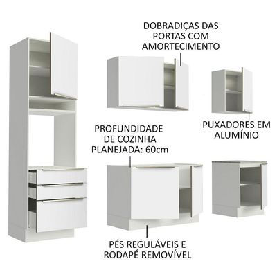 Cozinha Completa Lux Com Armário E Balcão 7 Portas 3 Gavetas