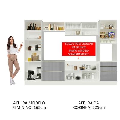 Cozinha Completa Com Armário e Balcão - Branco/cinza