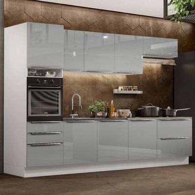 Cozinha Completa Com Armário e Balcão - Branco/cinza