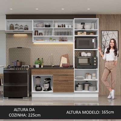 Armário De Cozinha Completa 270cm Branco/rustic Stella Madesa 09 Branco/rustic