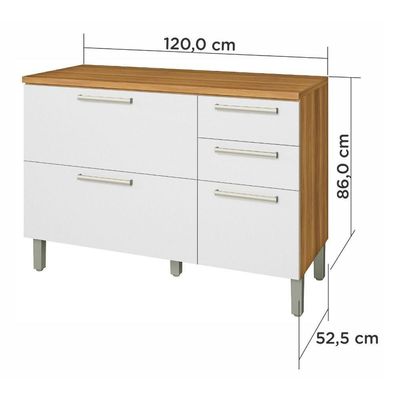 Balcão 2 Portas E 3 Gavetas 120cm Nesher Freijó Com Branco