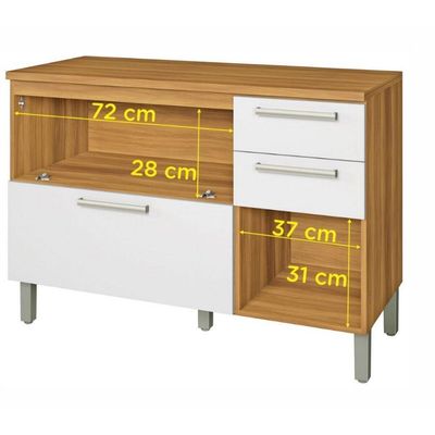 Balcão 2 Portas E 3 Gavetas 120cm Nesher Freijó Com Branco