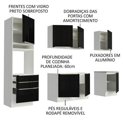 Cozinha Completa Com Armário e Balcão 7 Portas 3 Gavetas