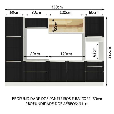 Cozinha Completa Com Armário e Balcão - Branco/preto