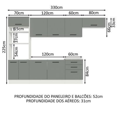 Cozinha Completa 330001 Com Armário E Balcão Branco/Cinza
