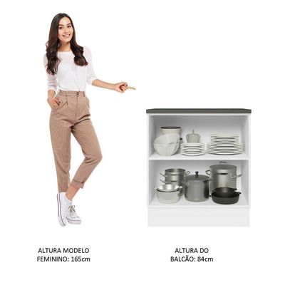 Balcão 100% Mdf 70 Cm 2 Portas Frentes Branco Brilho Acordes Madesa Branco