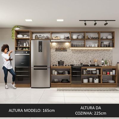Armário De Cozinha Completa 400Cm Rustic/Preto