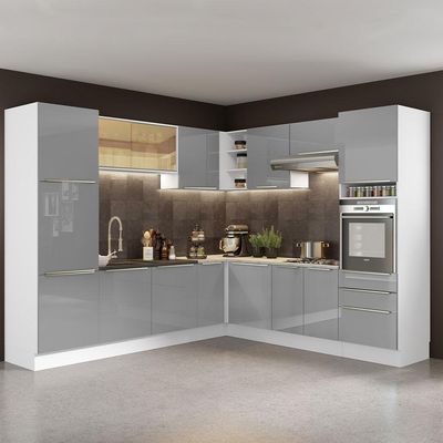 Cozinha Completa Lux com Armário e Balcão Branco Cinza