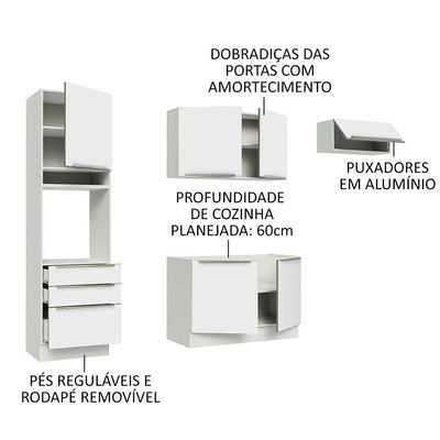 Cozinha Completa Lux Com Armário E Balcão 6 Portas 3 Gavetas