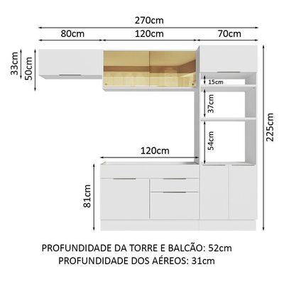 Armário De Cozinha Completa 270cm Branco Stella Madesa 08 Branco