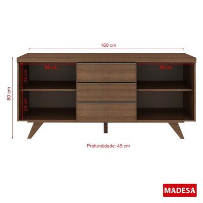 Buffet Aparador Rustic 3 Gavetas 2 Portas Pés Madesa
