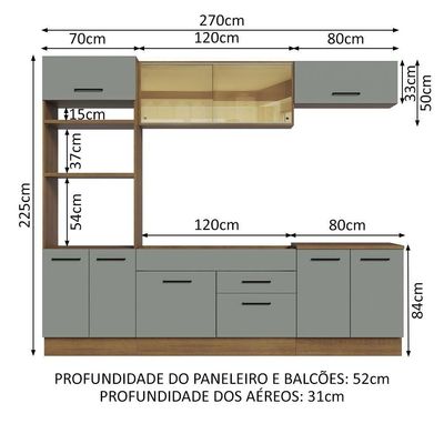 Cozinha Completa 270003 Com Armário E Balcão Rustic/Cinza