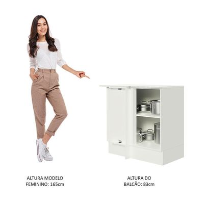 Balcão De Canto 100% Mdf Com Tampo Branco Smart Madesa Branco