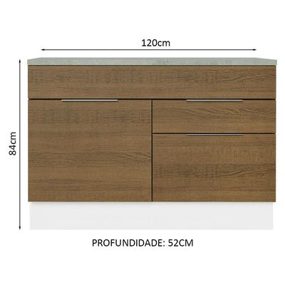 Balcão Gabinete De Pia 120cm 1 Portas 2 Gavetas Com Tampo Branco/rustic Stella Madesa