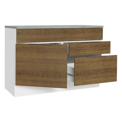 Balcão Gabinete De Pia 120cm 1 Portas 2 Gavetas Com Tampo Branco/rustic Stella Madesa