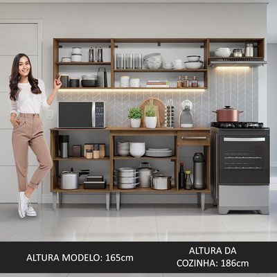 Armário De Cozinha Compacta 229cm Rustic/cinza Emilly Madesa 13 Rustic/cinza