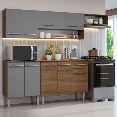 Armário De Cozinha Compacta 229cm Rustic/cinza Emilly Madesa 13 Rustic/cinza
