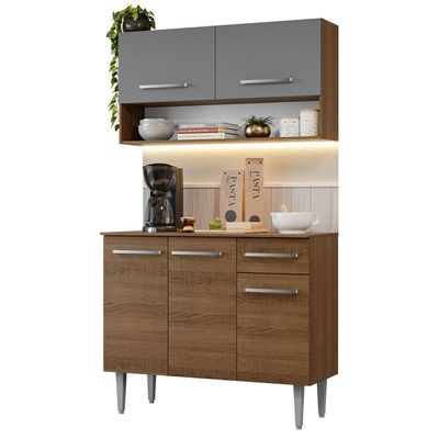 Armário De Cozinha Compacta 105cm Rustic/cinza Emilly Madesa 03 Rustic/cinza