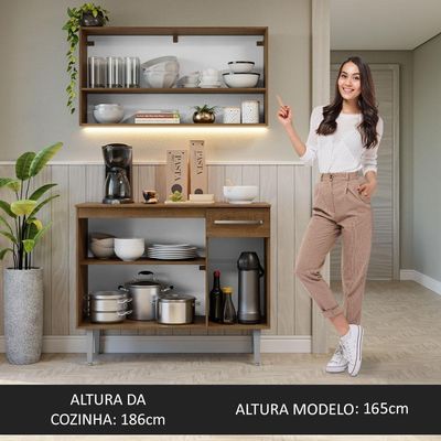 Armário De Cozinha Compacta 105cm Rustic/cinza Emilly Madesa 03 Rustic/cinza