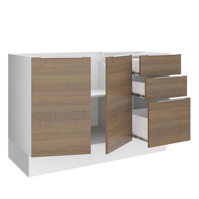 Balcão de Pia Stella 2 Portas 3 Gavetas Branco/rustic Madesa
