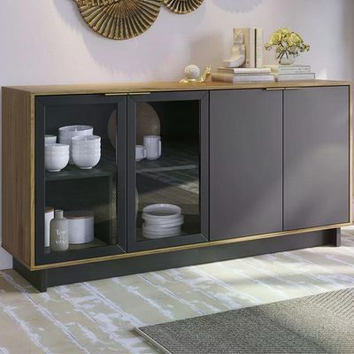 Buffet Vitoria E Cristaleira Preto Noce Milano Clb Preto Noc