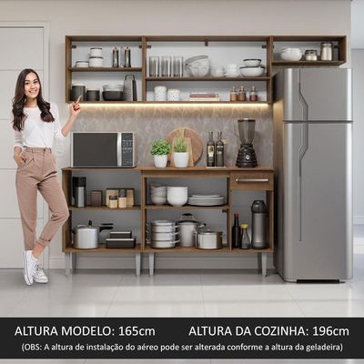 Armário De Cozinha Compacta 229cm Rustic/cinza Emilly Madesa 14 Rustic/cinza