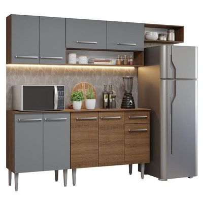 Armário De Cozinha Compacta 229cm Rustic/cinza Emilly Madesa 14 Rustic/cinza