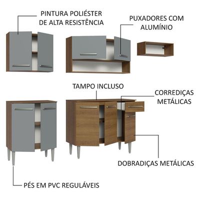 Armário De Cozinha Compacta 229cm Rustic/cinza Emilly Madesa 14 Rustic/cinza