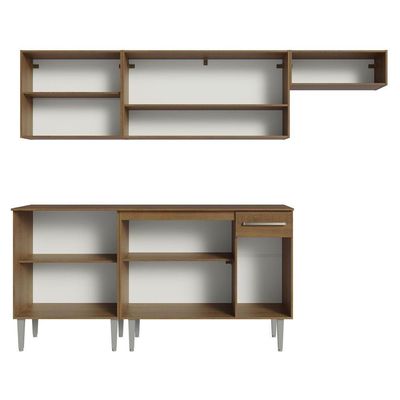 Armário De Cozinha Compacta 229cm Rustic/cinza Emilly Madesa 14 Rustic/cinza