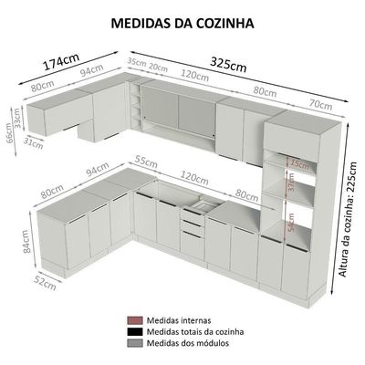Armário De Cozinha Completa De Canto 499cm Branco/rustic Stella Madesa 02 Branco/rustic