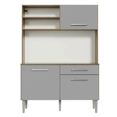 Armário De Cozinha Compacta 120cm Rustic/cinza Life Madesa Rustic/cinza