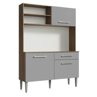 Armário De Cozinha Compacta 120cm Rustic/cinza Life Madesa Rustic/cinza