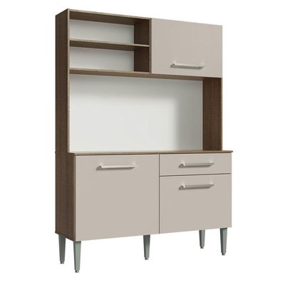 Armário De Cozinha Compacta 120cm Rustic/crema Life Madesa Rustic/crema