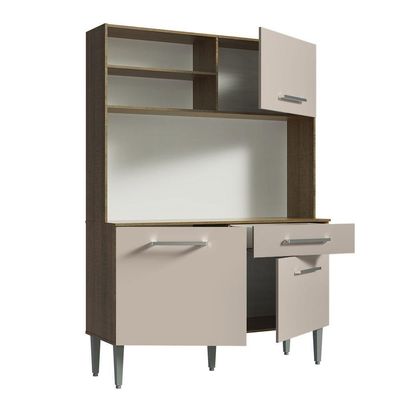 Armário De Cozinha Compacta 120cm Rustic/crema Life Madesa Rustic/crema