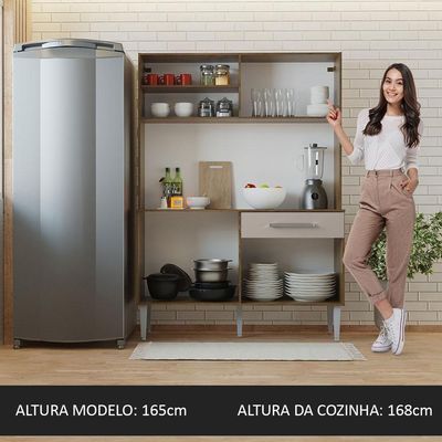 Armário De Cozinha Compacta 120cm Rustic/crema Life Madesa Rustic/crema
