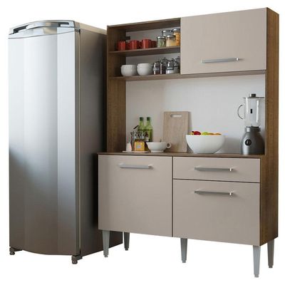 Armário De Cozinha Compacta 120cm Rustic/crema Life Madesa Rustic/crema