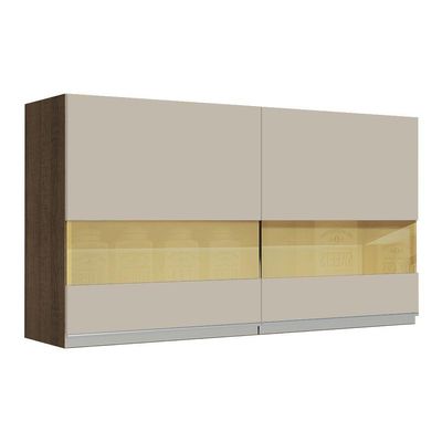 Armário Aéreo Glamy 120cm 2 Portas Vidro Rustic/Crema Madesa