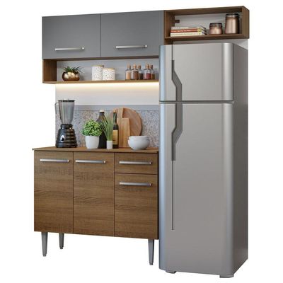 Armário De Cozinha Compacta 165cm Rustic/cinza Emilly Madesa 08 Rustic/cinza