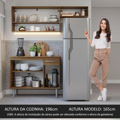 Armário De Cozinha Compacta 165cm Rustic/cinza Emilly Madesa 08 Rustic/cinza