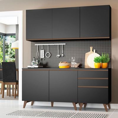Armário de Cozinha Reims com Balcão 5 Portas 3 Gavetas Preto