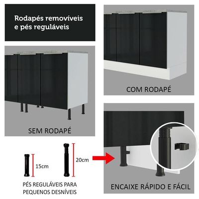 Armário De Cozinha Completa 240cm Branco/preto Branco/preto