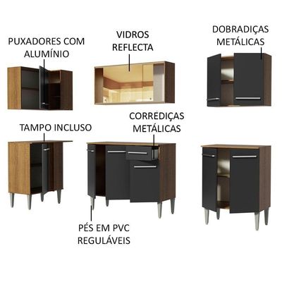 Armário de Cozinha Completa de Canto Emilly Play Aéreo Preto