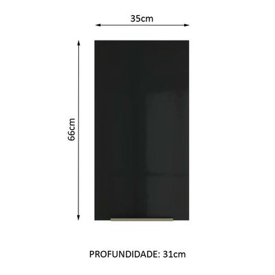 Armário Aéreo Madesa Lux 35cm 1 Porta Branco Preto