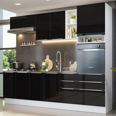 Armário De Cozinha Completa 260cm Branco/preto Lux Madesa